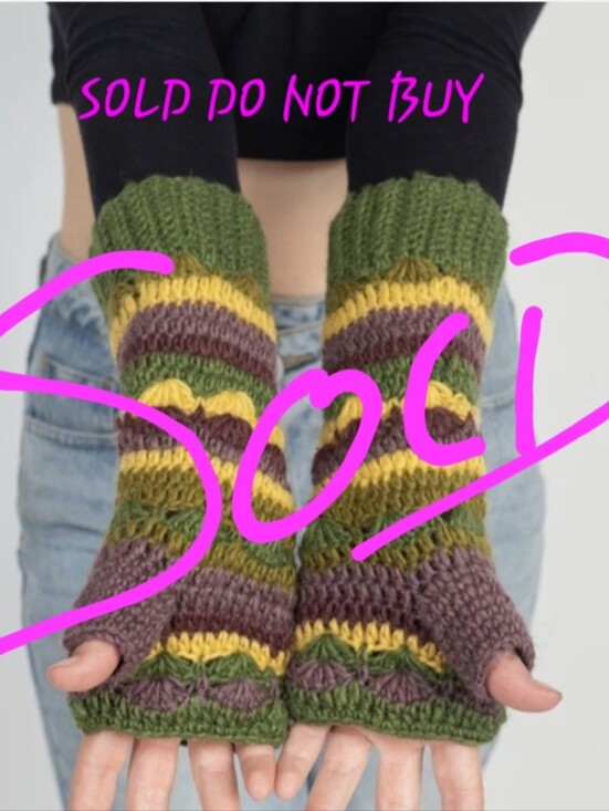 Olsenboye Accessories - Olsenboye Womens Striped Boho Fingerless Knit Gloves Olive Purple Yellow OS NWT